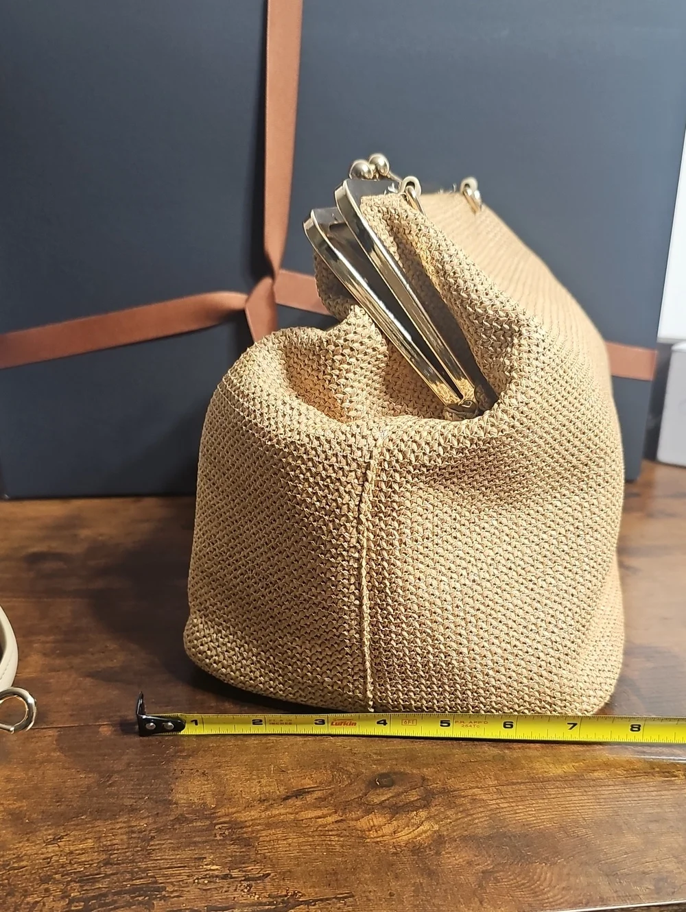 Woven Straw Frame-Top Handbag in Natural Tan